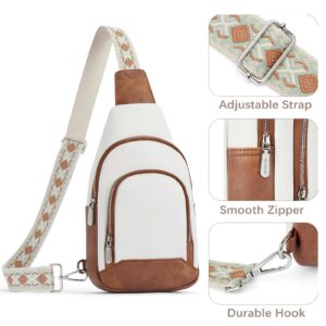 BOSTANTEN Sling Bag for Women Crossbody Purse Crossbody Bag Leather Chest Bag with Adjustable Guitar Strap for Travel, Beige