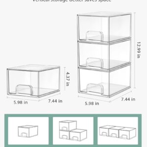 Syntus 3 Piece Set Stackable Makeup Organizers, 4.4'' Tall Acrylic Drawer Organizer, Clear Plastic Cosmetics Storage Drawers for Vanity, Undersink, Bathroom Organizer, Skincare, Kitchen Cabinets