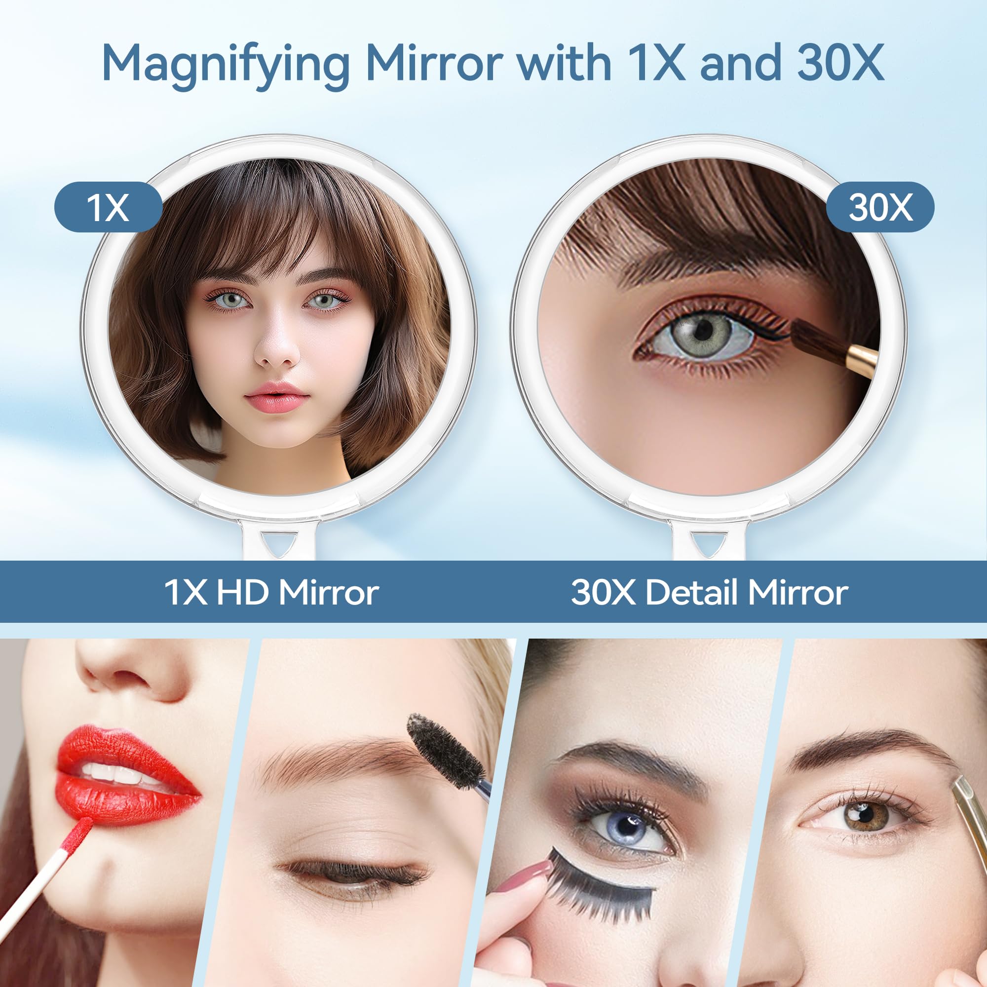 B Beauty Planet 30X Magnifying Mirror, Magnifying Mirror with Stand and Tweezers, Handheld Mirror with 30X/1X Magnification, Compact Mirror for Traveling, 30X Makeup Mirror for Pluck Eyebrows