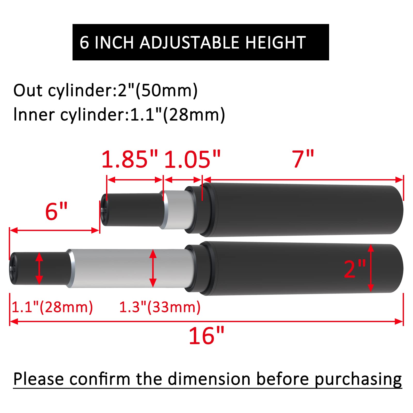 MySit 6" Stroke Gas Lift Cylinder for Herman Miller Aeron Chair Replacement Parts, Heavy Duty 450lbs New Pneumatic Cylinder, Gas Cylinder, Class 4, Ref Code 1B08VM B/C (Pin Type)