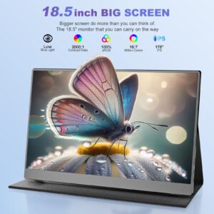 18.5 Inch Portable Monitor for Laptop, FHD 1080P 100% sRGB Travel Monitor for Laptop, Portable Computer IPS Display w/VESA, External Monitor USB-C HDR HDMI Portable Screen w/Smart Cover & Speakers