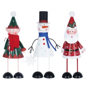 yeahome christmas decorations indoor, set of 3 metal christmas table decorations with santa claus snowman elf for home decor, xmas decor for living room fireplace mantle tabletop holiday party