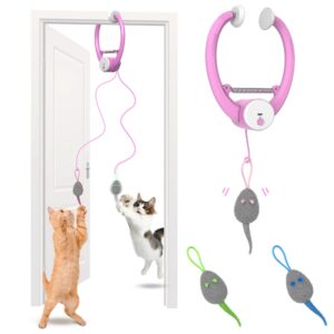 Cat Toys, Hanging Automatic Interactive Cat Toy, Colorful Bouncing Mice, Extra Long Elastic Rope, Motion Activated Rechargeable Cat Feathers Toys, Interactive Cat Toys for Indoor Cats/Kittens