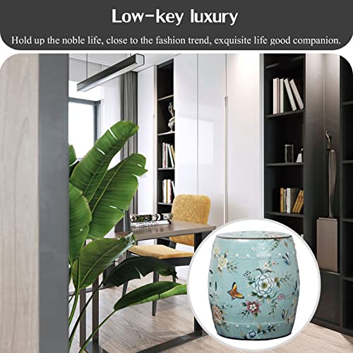 JENKEM Decorative Ceramic Garden Stool, Glazed Hand-Painted Floral Changing Stool, Suitable for Living Room, Balcony, Garden, Etc. (Color : Light Blue)