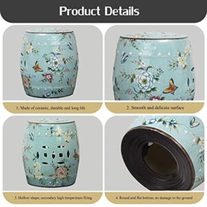 JENKEM Decorative Ceramic Garden Stool, Glazed Hand-Painted Floral Changing Stool, Suitable for Living Room, Balcony, Garden, Etc. (Color : Light Blue)