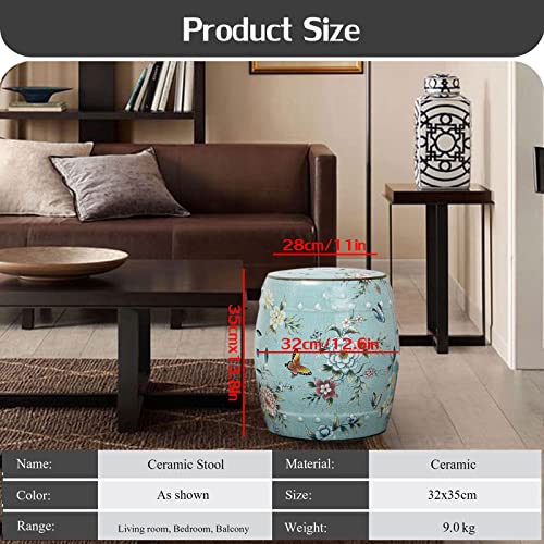 JENKEM Decorative Ceramic Garden Stool, Glazed Hand-Painted Floral Changing Stool, Suitable for Living Room, Balcony, Garden, Etc. (Color : Light Blue)