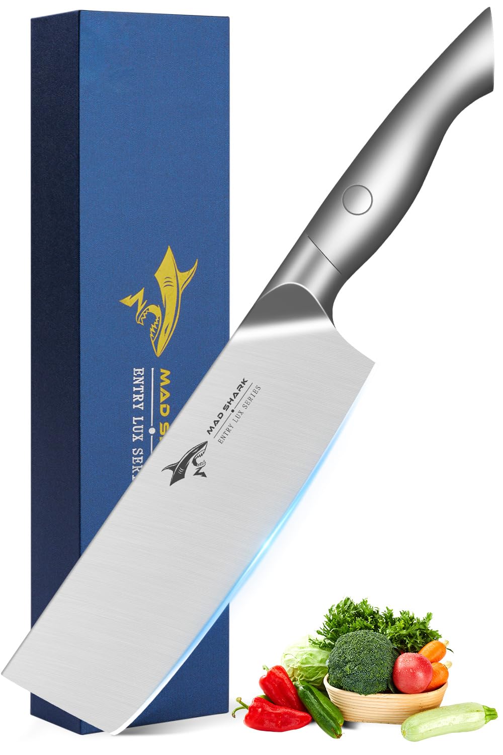 MAD SHARK Nakiri Vegetable Chef Knife 7 Inch, Razor Sharp Usuba Knife, Multipurpose Chopping Knife with Precision and Beauty, for Home and Kitchen