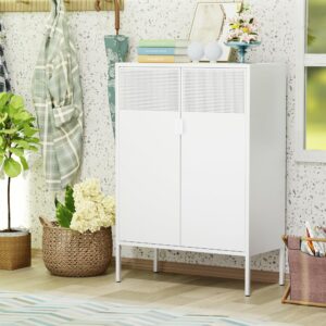 Washsemba Metal Storage Cabinet with Doors and Shelves, White Metal Cabinet, 3-Tier Office Cabinet,Metal Locker Storage Cabinet for Office, Home, Living Room(White)