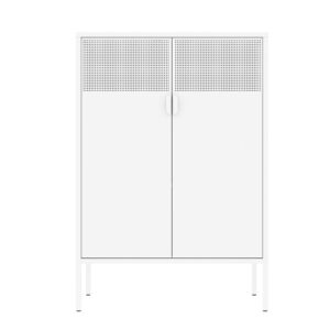 Washsemba Metal Storage Cabinet with Doors and Shelves, White Metal Cabinet, 3-Tier Office Cabinet,Metal Locker Storage Cabinet for Office, Home, Living Room(White)