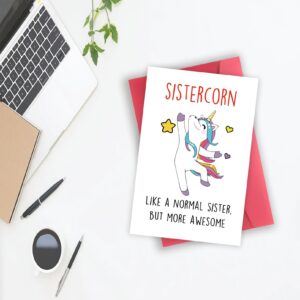 YiKaLus Funny Sistercorn Birthday Card for Her, Great Bday Gifts for Sister, Cute Unicorn Birthday Card for Best Friends, Best Bday Gift Idea for Bestie