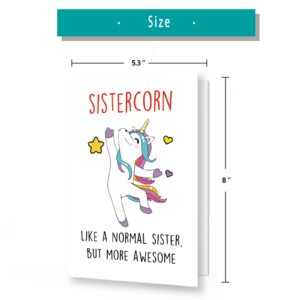 YiKaLus Funny Sistercorn Birthday Card for Her, Great Bday Gifts for Sister, Cute Unicorn Birthday Card for Best Friends, Best Bday Gift Idea for Bestie