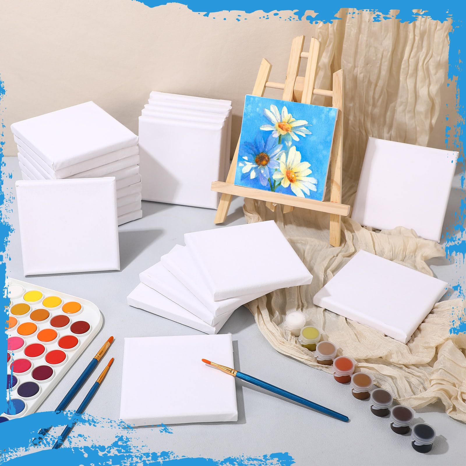 Ireer 90 Pcs Mini Stretched Canvas Bulk, 5 x 5 Inch White Canvases for Painting, 100% Cotton Small Blank Canvas Boards for Kids, Art Supplies Panels for Oil, Acrylic, Watercolor Paint