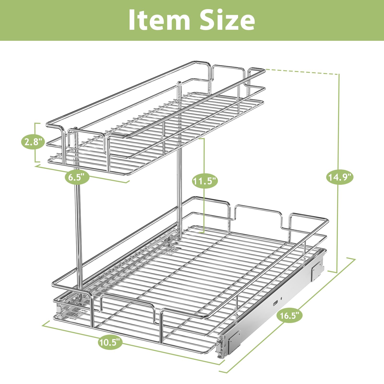 LOVMOR 2 Tier Pull Out Cabinet Organizer 10.5" W x 16.5" D Slide Out Under Sink Organizer Sliding Wire Shelves Storage for Kitchen Bathroom Cabinets