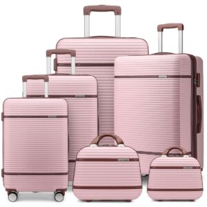 lulusail luggage sets 6 piece with two cosmetic case, expandable(only 28 & 24") hardside luggage with 360° spinner wheels, durable luggage set clearance for women men, rose gold