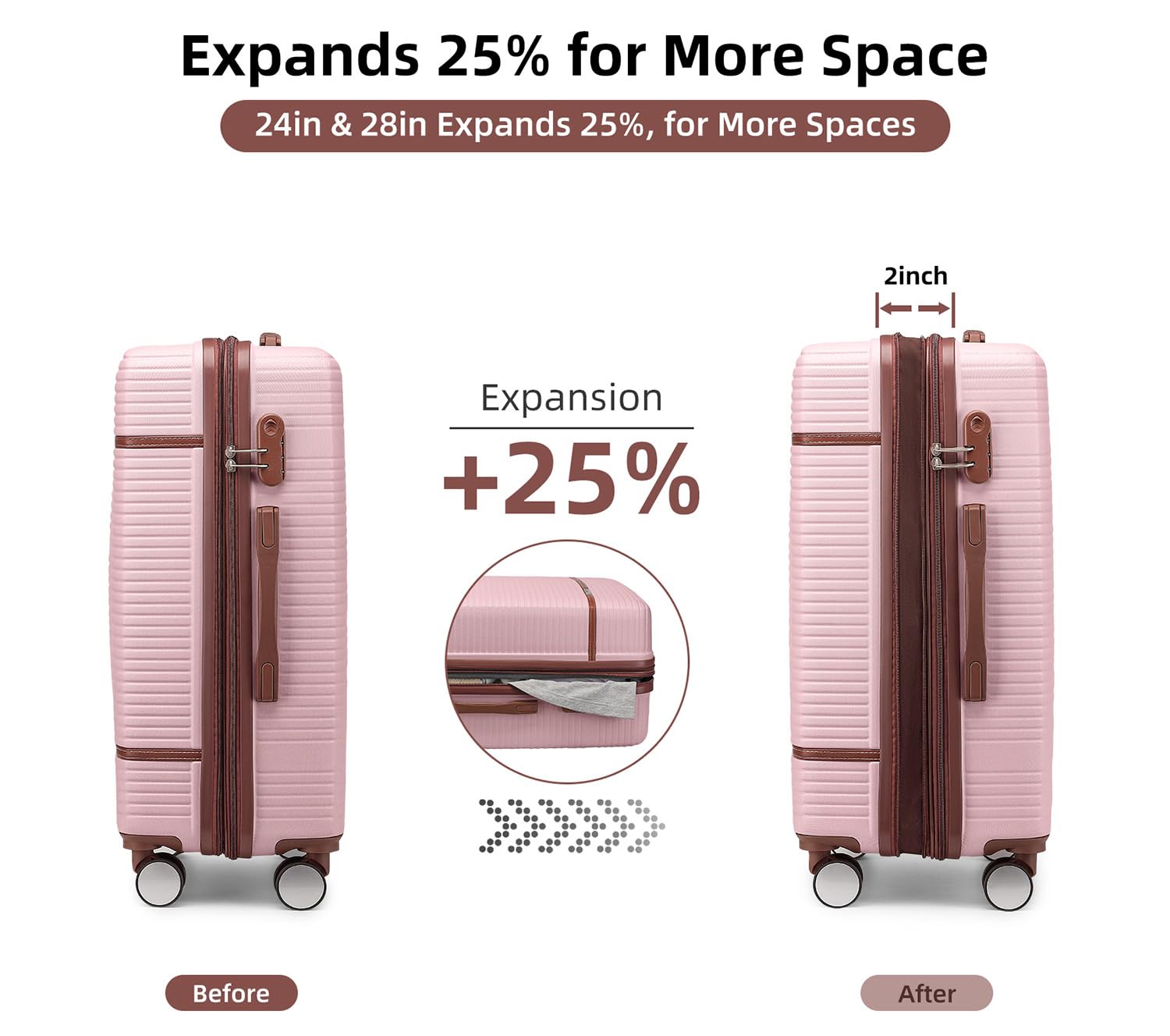 Lulusail Luggage Sets 6 Piece with two Cosmetic Case, Expandable(Only 28 & 24") Hardside Luggage with 360° Spinner Wheels, Durable Luggage Set Clearance For Women Men, Rose Gold