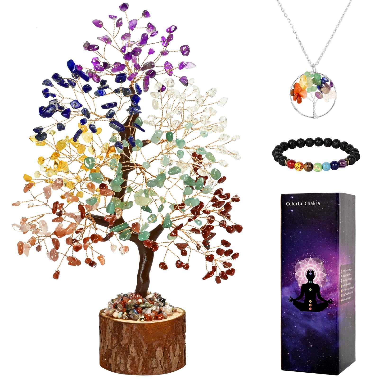 Yastouay Chakra Tree of Life, Crystal Tree of Life, Gemstones Tree, Money Tree, Bonsai Tree, Crystal Ornaments for Christmas Tree for Desk Decorations, Office Decor for Women