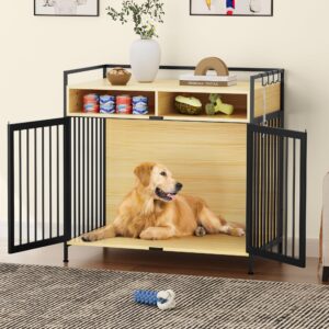 yitahome large dog crate, 41" heavy duty dog kennel with 2 drawers end table, wooden dog cage indoor dog house pet crate table with double doors for large medium small dogs, walnut color