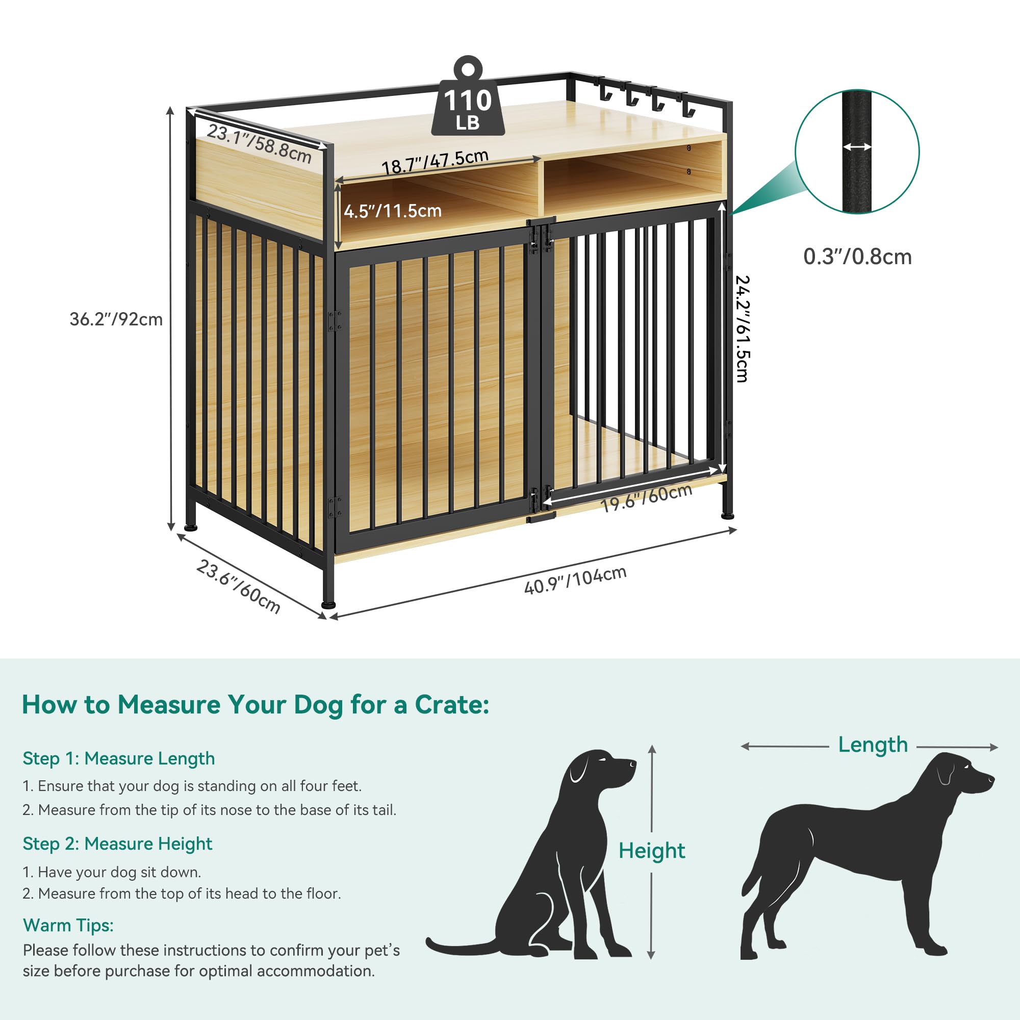 YITAHOME Large Dog Crate, 41" Heavy Duty Dog Kennel with 2 Drawers End Table, Wooden Dog Cage Indoor Dog House Pet Crate Table with Double Doors for Large Medium Small Dogs, Walnut Color