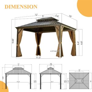 Evedy 10' X 12' Hardtop Gazebo Outdoor Aluminum Gazebos Grill with Galvanized Steel Double Canopy for Patios Deck Backyard,Curtains&Netting