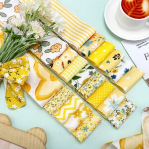 Kingdder 70 Pcs Floral Cotton Fabric Patchwork Roll 2.55 x 39.4 Inch Cotton Quilting Fabric Roll up Cotton Fabric Quilting Strips Precut Patchwork Roll for Craft Sewing DIY Crafts (Yellow Flower)