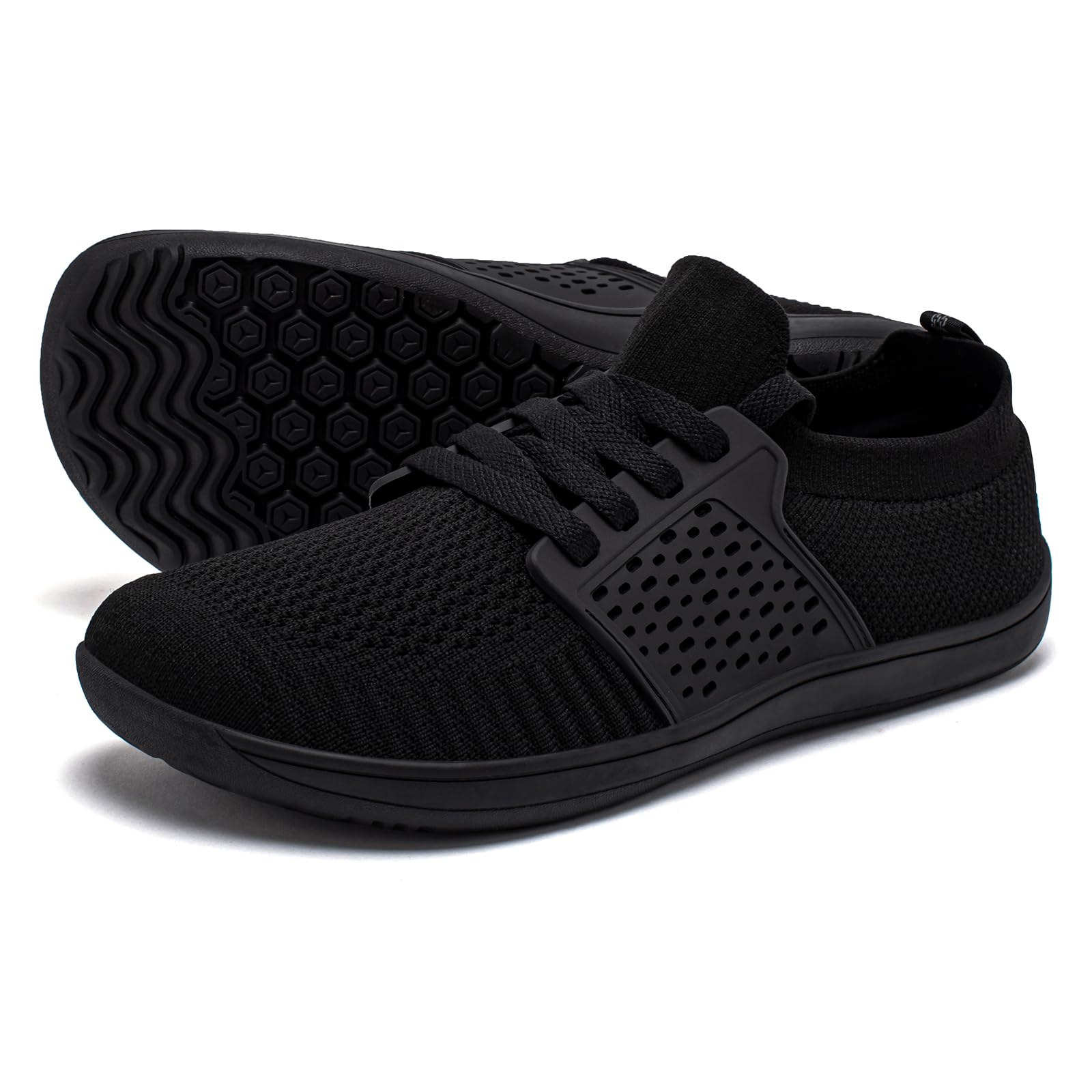 HOBIBEAR Wide Minimalist Barefoot Shoes Mens Womens Walking Sneakers Shoes | Zero Drop Sole | Optimal Relaxation (All Black,Women 11.5 Wide/Men 10 Wide)