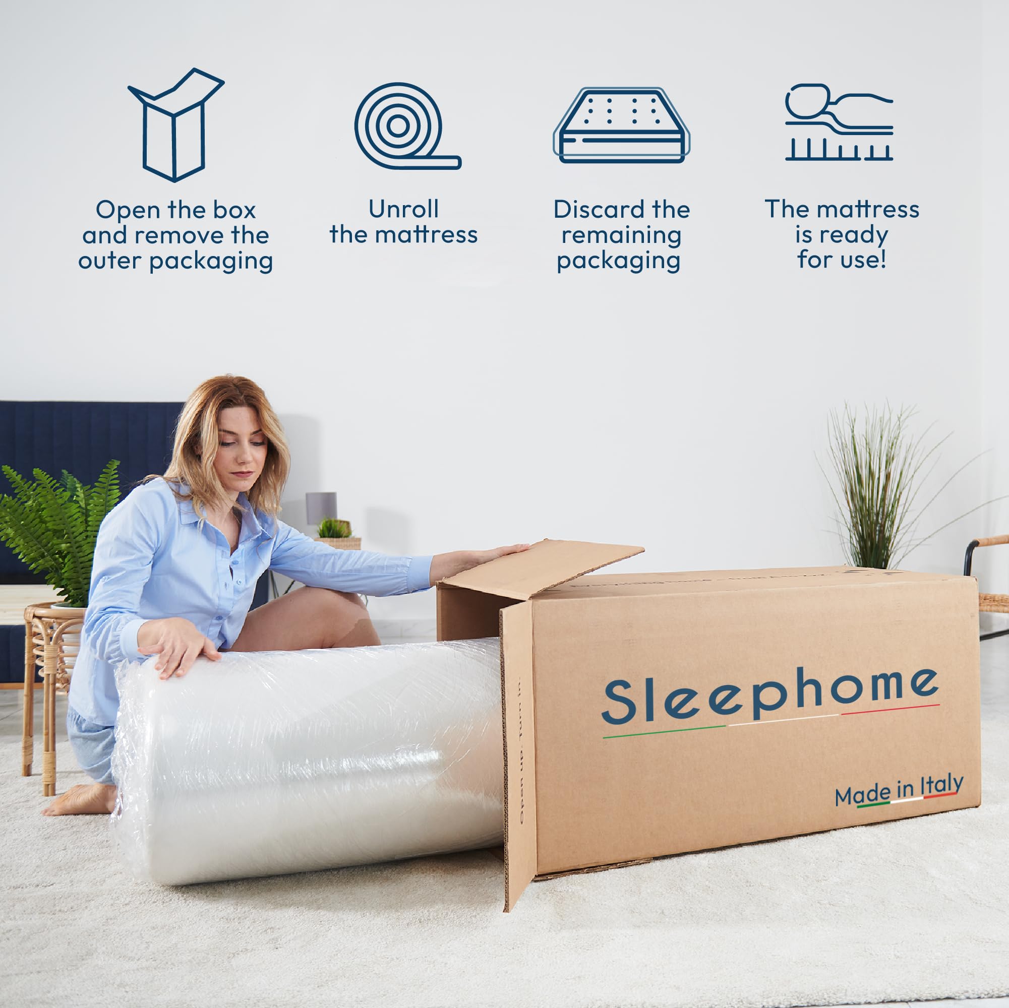 Sleephome Queen Size 12 inch Hybrid Pocket Spring & Cool Gel Memory Foam Mattress, Pressure Relieving, Medium, CertiPUR Certified, Fiberglass-Free Mattress, Queen Size Mattress Bed in a Box