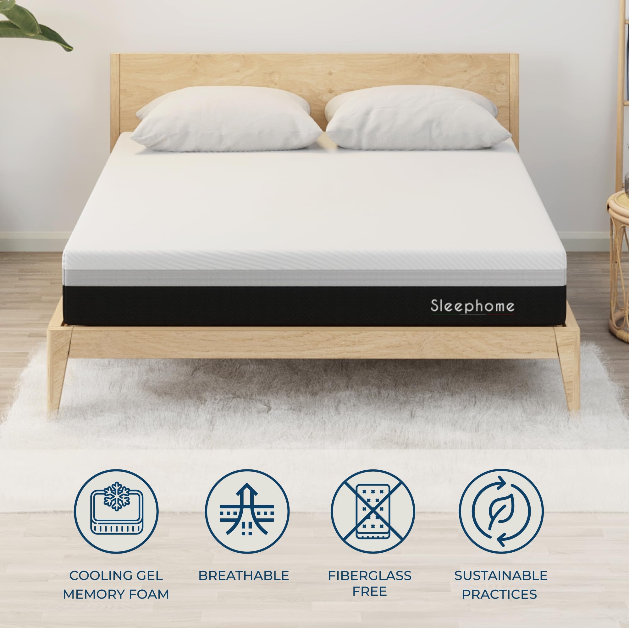 Sleephome Queen Size 12 inch Hybrid Pocket Spring & Cool Gel Memory Foam Mattress, Pressure Relieving, Medium, CertiPUR Certified, Fiberglass-Free Mattress, Queen Size Mattress Bed in a Box