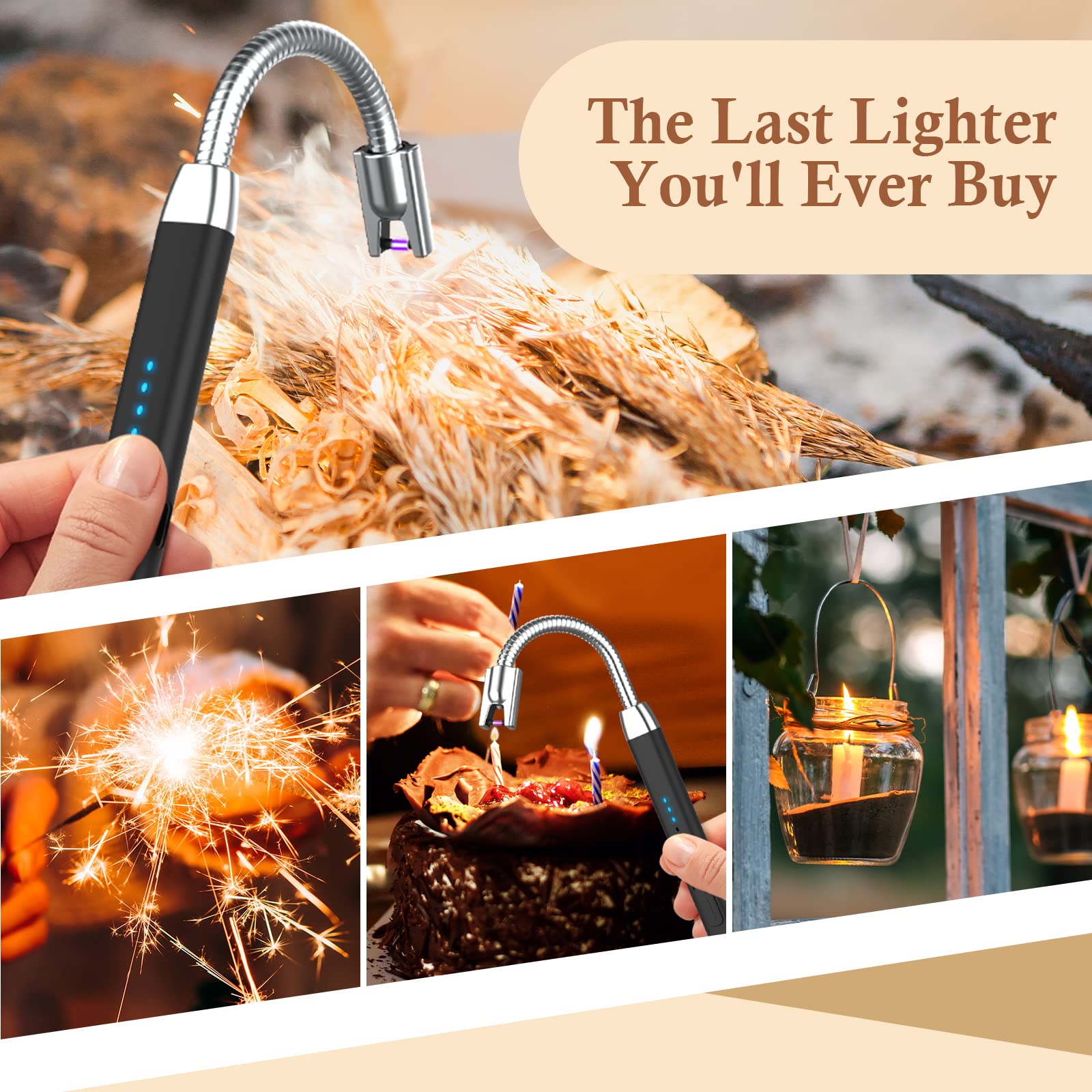 Upgraded Electric Candle Lighters LED Light Gifts for Women - Valentines Day Gifts for Her Him Arc Lighter Rechargeable Flameless Windproof Plasma Lighters for Grill Birthday Gift Ideas for Adult Wife