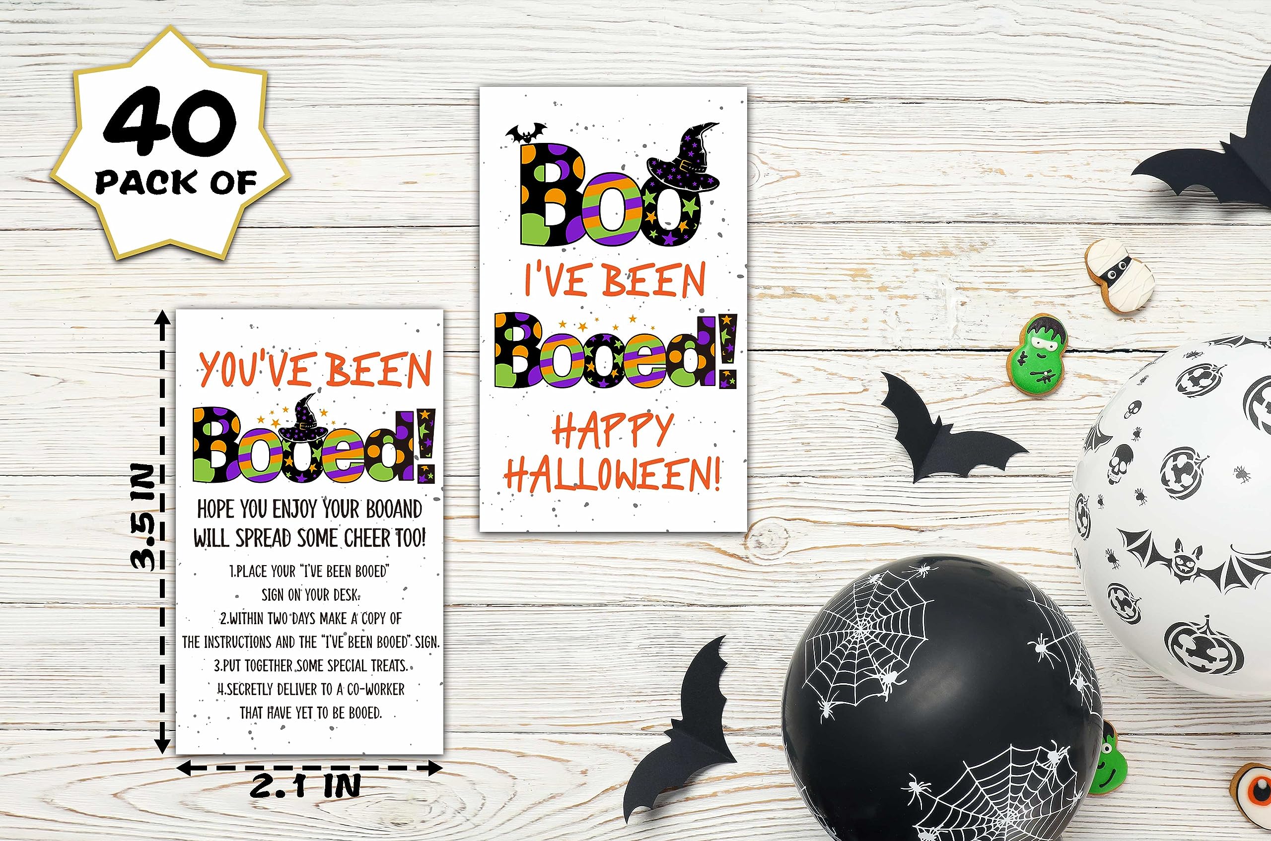 KFNER Halloween Party Game for Adults, You've Been Booed Halloween Game Card Sets, I've Been Booed Sign, Halloween Party Supplies & Family Activity, Set of 40 Game Cards -09