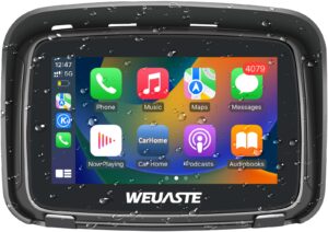 weuaste portable apple car play screen for motorcycle, wireless apple carplay & android auto for motorbike, motorcycle carplay gps navigation, 5" waterproof touch screen, dual bluetooth, support siri