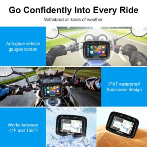 WEUASTE Portable Apple Car Play Screen for Motorcycle, Wireless Apple CarPlay & Android Auto for Motorbike, Motorcycle Carplay GPS Navigation, 5" Waterproof Touch Screen, Dual Bluetooth, Support Siri