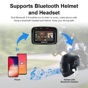 WEUASTE Portable Apple Car Play Screen for Motorcycle, Wireless Apple CarPlay & Android Auto for Motorbike, Motorcycle Carplay GPS Navigation, 5" Waterproof Touch Screen, Dual Bluetooth, Support Siri