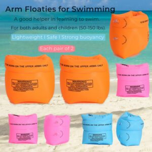 2-4 Pack Arm Floaties Swimming Rings for Kids Children Adults, Pool Floats Arm Bands, Inflatable Swim Rings, PVC Arm Bands Floater Sleeves for Toddlers Children 3-5-6-12 Years (Orange+Pink)