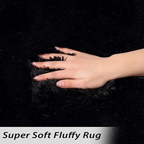 GAOMON Fluffy Rugs 8x10 Furry Area Rug for Bedroom, Fuzzy Shag Fur Rug for Nursery Room Non-Skid Plush Throw Rug Shaggy Decorative Accent Rug for Living Room Indoor Home Floor Carpet, Black