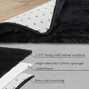 GAOMON Fluffy Rugs 8x10 Furry Area Rug for Bedroom, Fuzzy Shag Fur Rug for Nursery Room Non-Skid Plush Throw Rug Shaggy Decorative Accent Rug for Living Room Indoor Home Floor Carpet, Black