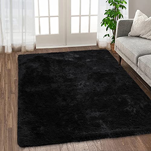 GAOMON Fluffy Rugs 8x10 Furry Area Rug for Bedroom, Fuzzy Shag Fur Rug for Nursery Room Non-Skid Plush Throw Rug Shaggy Decorative Accent Rug for Living Room Indoor Home Floor Carpet, Black