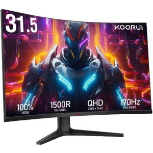 koorui 32 inch curved gaming monitor - qhd (2560 x 1440) 2k display, 170hz 144hz monitor, 1500r curvature, 1ms, hdr10, adaptive sync, tilt adjustable, displayport hdmi, black - ga01