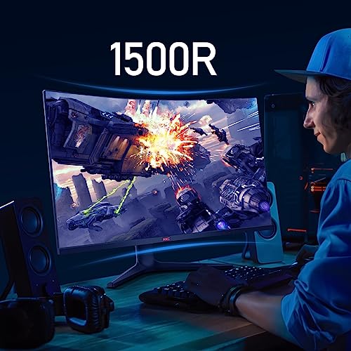 KOORUI 32 inch Curved Gaming Monitor - QHD (2560 x 1440) 2K Display, 170Hz 144Hz Monitor, 1500R Curvature, 1ms, HDR10, Adaptive Sync, Tilt Adjustable, DisplayPort HDMI, Black - GA01