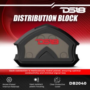 DS18 DB2040 Distribution Block 2X 0-GA in 4X 0-GA Out - Nickel Plated - Power Ground Distribution Block - Ground Distributor Block for Car Audio, RV, Motorcycle - 2X 0 Gauge in to 4X 0 Gauge Out