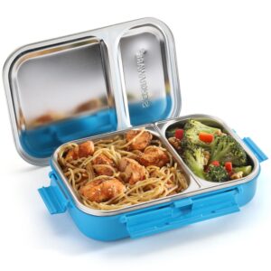 signoraware stainless steel bento box for men, blue, 34 oz, leakproof between 2 compartments, portion control, easy to carry