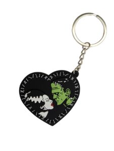 rock rebel universal monsters frankenstein & the bride stitch heart rubber keychain keyring