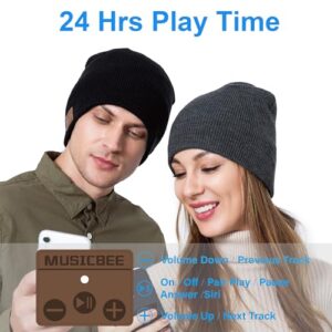 MUSICBEE Bluetooth Beanie, Bluetooth V5.2 Wireless Knitted Winter hat, 24 Hour Play time(Charcoal)