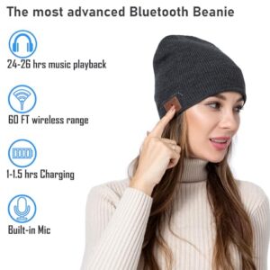 MUSICBEE Bluetooth Beanie, Bluetooth V5.2 Wireless Knitted Winter hat, 24 Hour Play time(Charcoal)