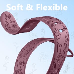 SNBLK 6 Pack Floral Engraved Apple Watch Bands, Compatible with 38mm-49mm Models, Soft Silicone Material, Vivid Flower Patterns, Comfortable Fit, Water Resistant