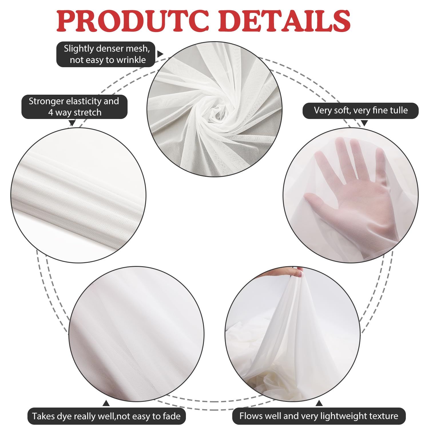 Mesh Fabric 4-Way Stretch Power Mesh 5 Yards Long 60" Wide Lightweight Sheer (off-white)