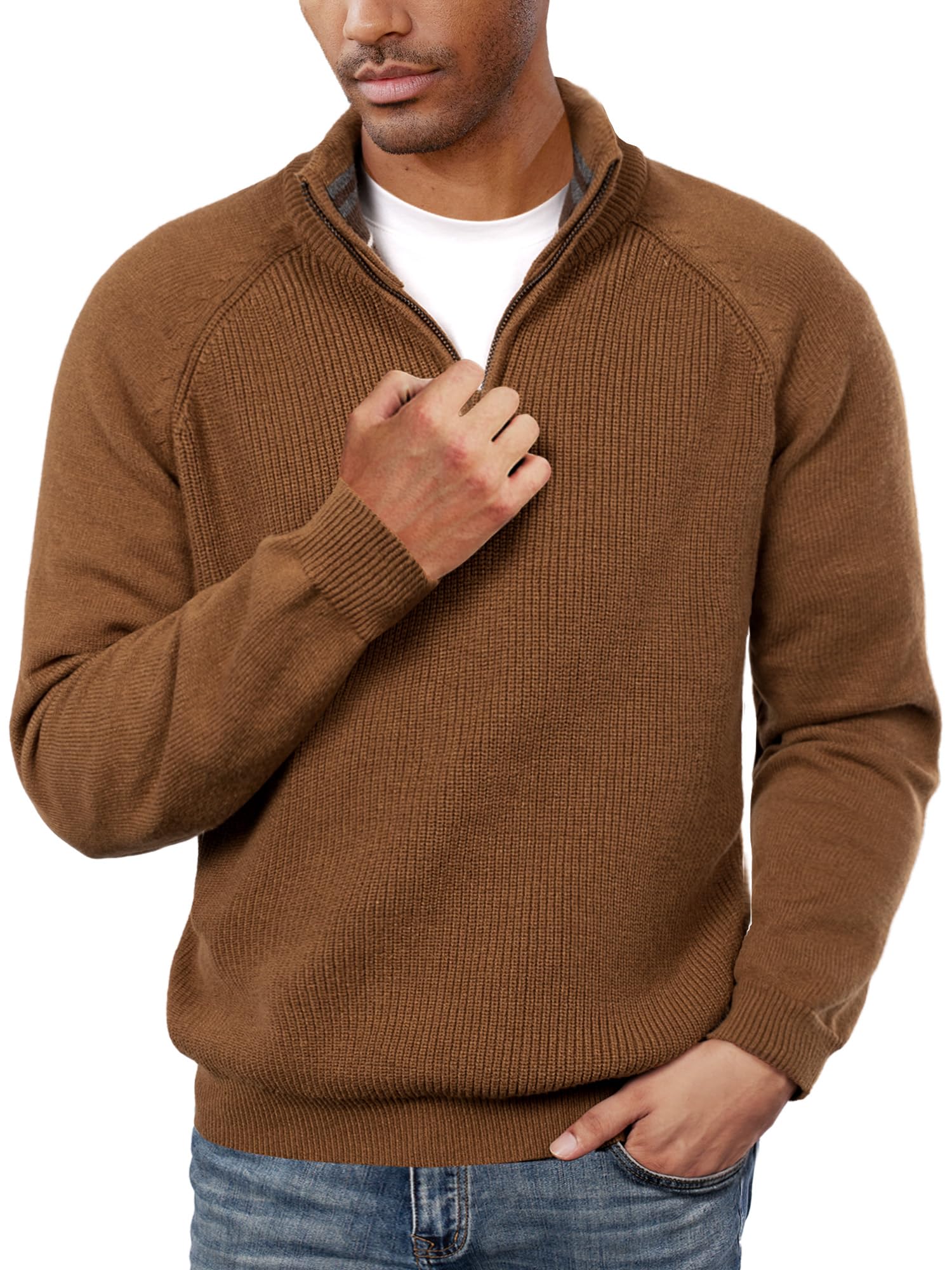 PJ PAUL JONES Mens Brown Sweater Turtleneck Men Quarter Zip Pullover Fall Sweaters for Winter XL