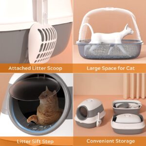 iPetlore Cat Litter Box with Lid and UV, Portable Kitty Litter Box with Scoop, Private Space for Your Feline Friends-Grey