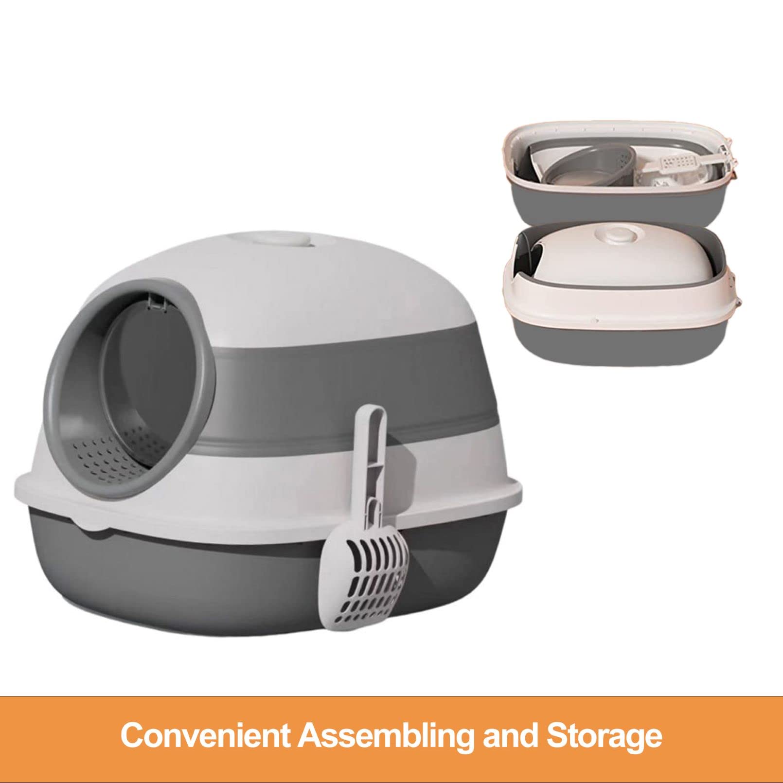 iPetlore Cat Litter Box with Lid and UV, Portable Kitty Litter Box with Scoop, Private Space for Your Feline Friends-Grey