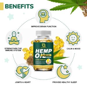 Hemp Oil Capsules - 100% Organic Hemp Oil, 60,000 Max Strength, Supports Immune, Skin, Calm, Sleep & Overall Health - 180 Veggie Softgels