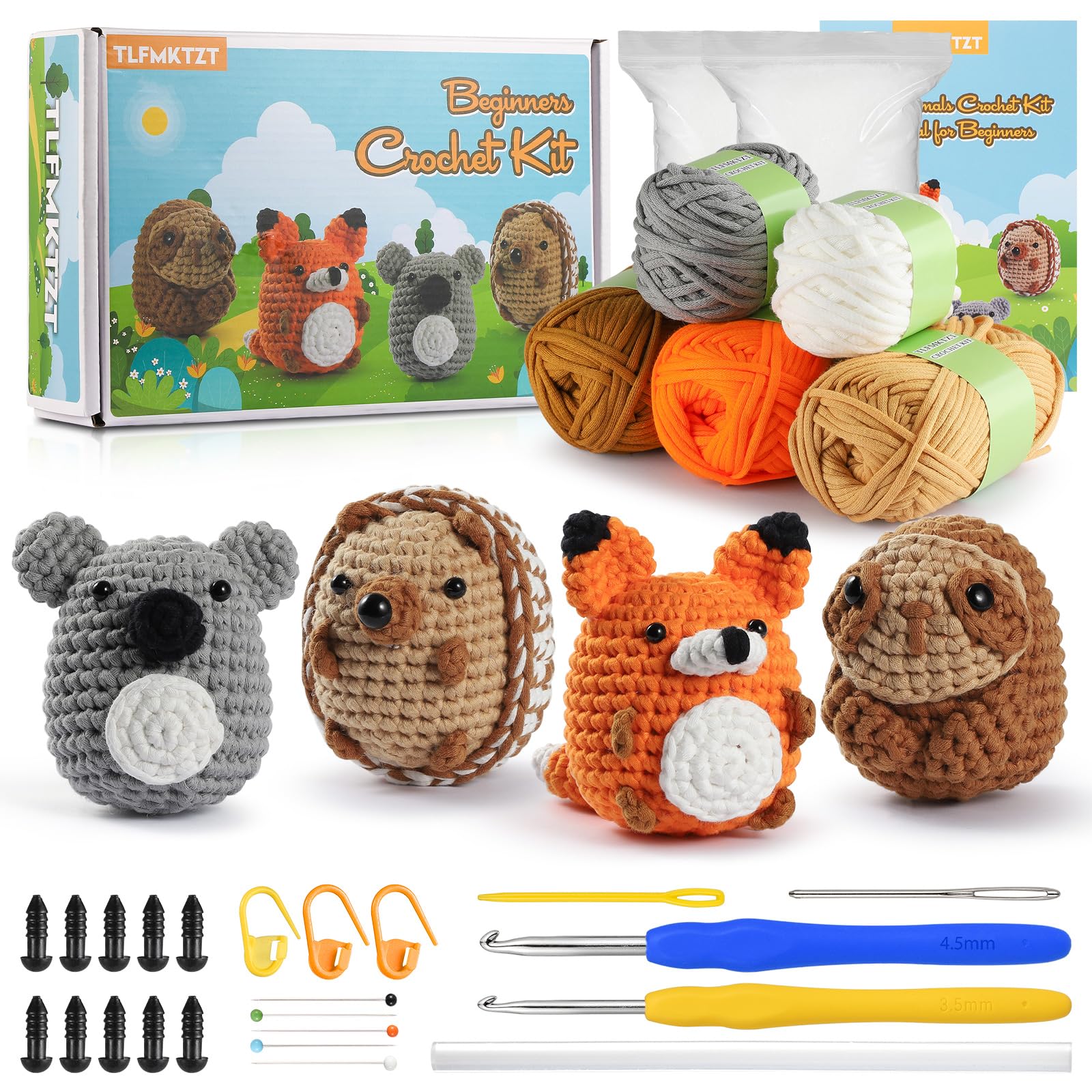 Crochet Kit for Beginners, 4PCS Crochet Animal Kit for Adults Kids, Learn to Crochet with Step-by-Step Video with Writtern Pattern